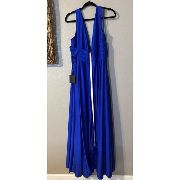 Mac Duggal Long Formal V Front Back Gown Dress 14 Royal Blue NWT $398 - Picture 11 of 14